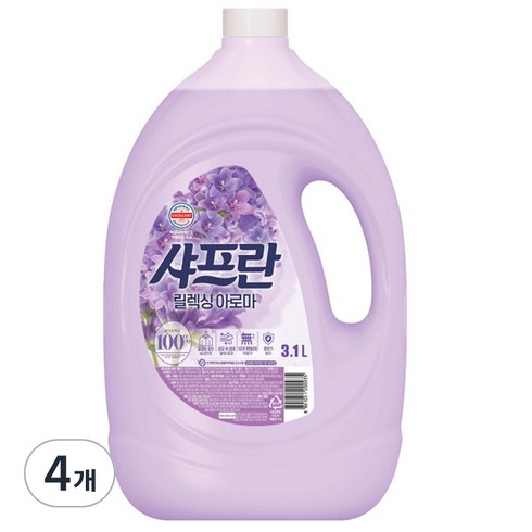 샤프란 섬유유연제 릴렉싱아로마, 3.1L, 4개