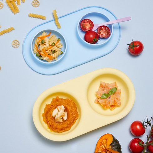 뽀드미엘 더블 플레이트, 블루 + 옐로우, 플레이트 + 두볼흡착식판, 1개