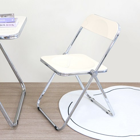아크릴의자 - 코멧 아크릴 크롬도금 접이식 인테리어 의자, 크림, 1개