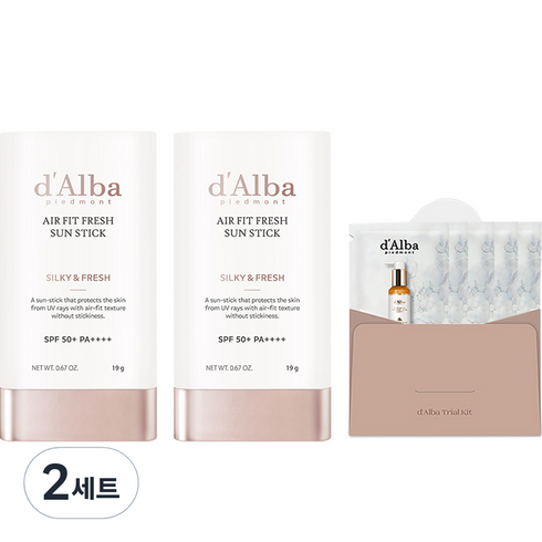 달바 에어 핏 프레쉬 선스틱 SPF50+ PA++++ 19g x 2p + 세럼 클렌저 15ml 세트, 2세트