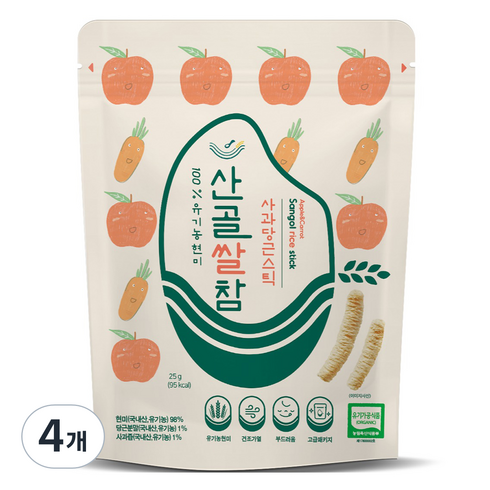 산골참쌀 - 에코맘의산골이유식 산골쌀참, 혼합맛(사과/당근), 25g, 4개