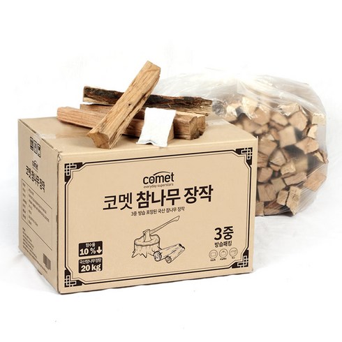 코멧 3중 방습 국산 참나무 장작, 20kg, 1개