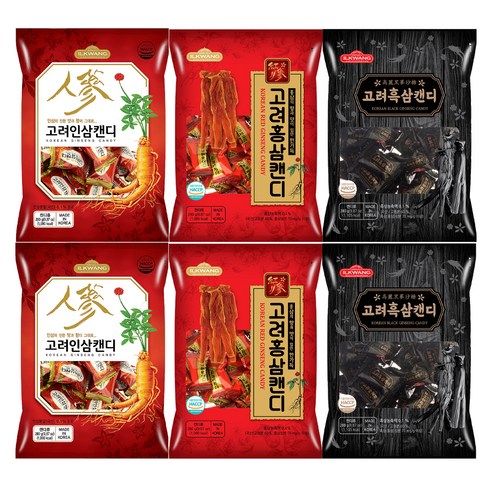 일광제과 고려홍삼캔디 280g x 2p + 고려인삼캔디2 280g x 2p + 고려흑삼캔디 280g x 2p, 1세트