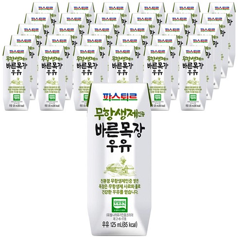 파스퇴르 무항생제 인증 바른목장 우유, 흰우유, 125ml, 48개