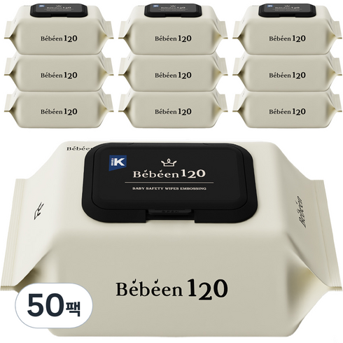 베베앙 120 엠보싱 대용량 아기물티슈 캡형 50gsm, 120매, 50개