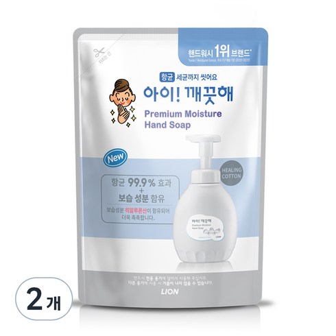 핸드워시400ml - 아이깨끗해 프리미엄 모이스처 핸드워시 리필 힐링코튼향, 400ml, 2개