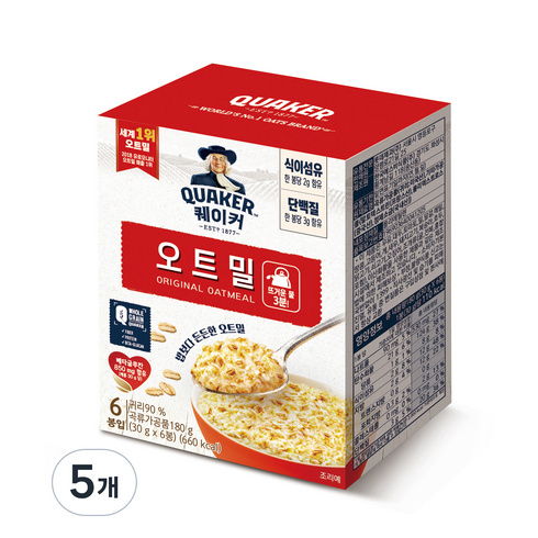 퀘이커 오트밀 오리지널, 180g, 5개