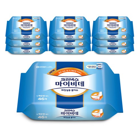 크리넥스 마이비데 화장실용 물티슈 리필형, 46매, 10팩