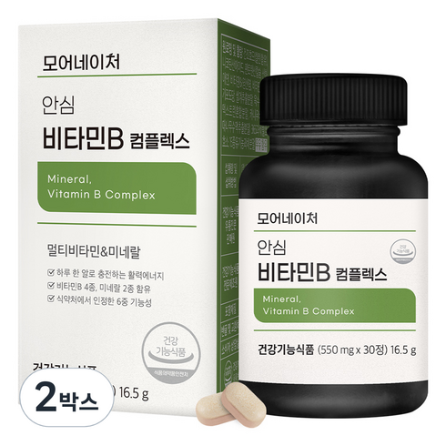 모어네이처 안심 비타민B 컴플렉스 아르지닌 고함량 유기농 부원료 영양제 16.5g, 30정, 2박스