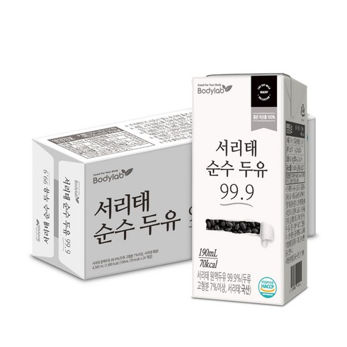 바디랩 서리태 순수 두유 99.9, 190ml, 24개