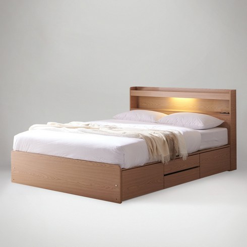라온 멜로우2 LED 4단 서랍 수납 침대프레임 방문설치, 오크