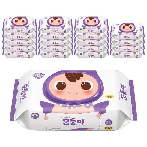 순둥이 프리미엄 엠보싱 아기 물티슈 캡형 65gsm, 70매, 20개