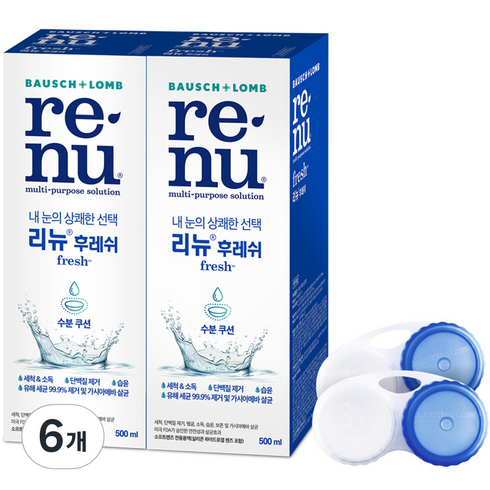 리뉴 후레쉬 렌즈 세정액 + 렌즈케이스, 500ml, 6개