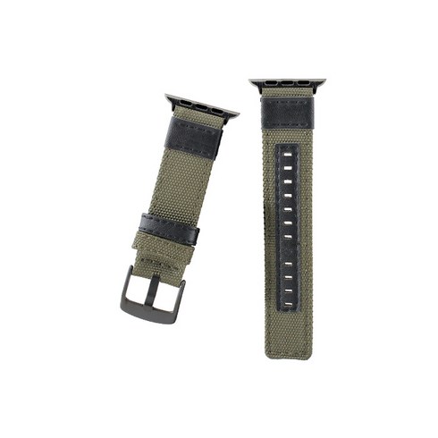 비쉐르 애플워치 3/4/5 미니멀 빈티지 패브릭 밴드 (42/44mm 호환 가능), 버클(블랙), 스트랩(카키), 1세트