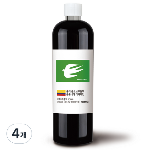 룰리커피 더치커피 콜드브루 커피 원액 디카페인 콜롬비아, 500ml, 4개, 1개입