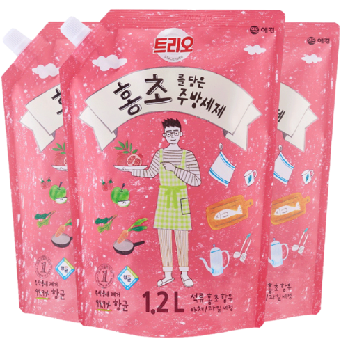 트리오 홍초 설거지 주방세제, 1.2L, 3개