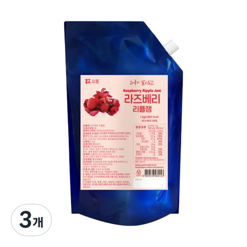 오붐 라즈베리 리플잼, 1kg, 3개