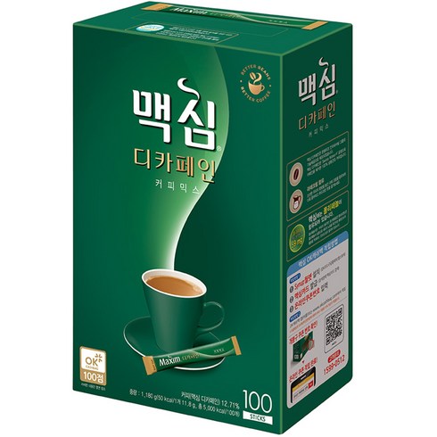 디카페인커피 - 맥심 디카페인 커피믹스, 11.8g, 100개입, 1개