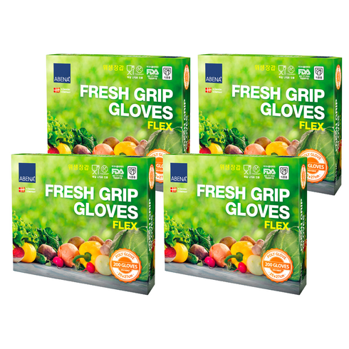 아베나 프레쉬그립 비닐장갑 FLEX, 200개입, 4개