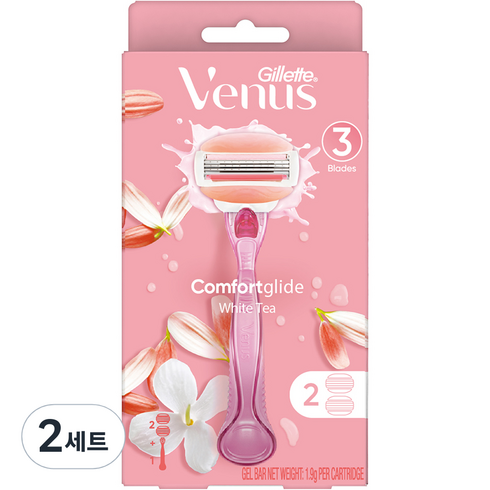 여성면도기 - Venus 컴포트 글라이드 화이트티 여성용 면도기 1p + 면도날 2p, 2세트