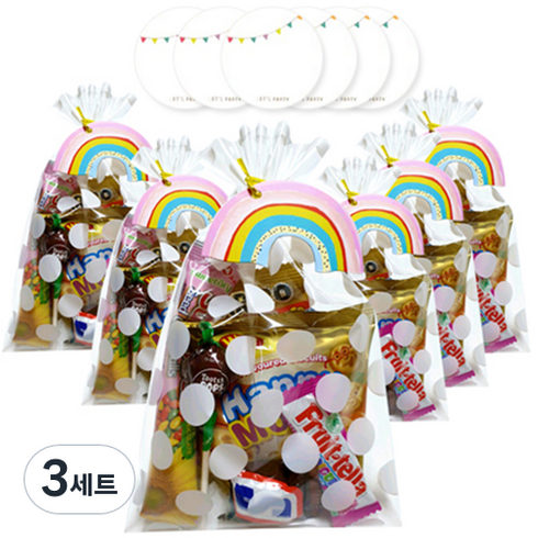 생일구디백 - 민트바 무지개 간식 선물세트 6p + 스티커 6p, 3세트