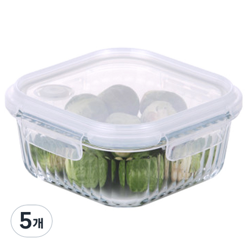 네오플램 웨이브락V 밀폐용기 - 네오플램 웨이브락 V 내열유리 밀폐용기, 5개, 800ml