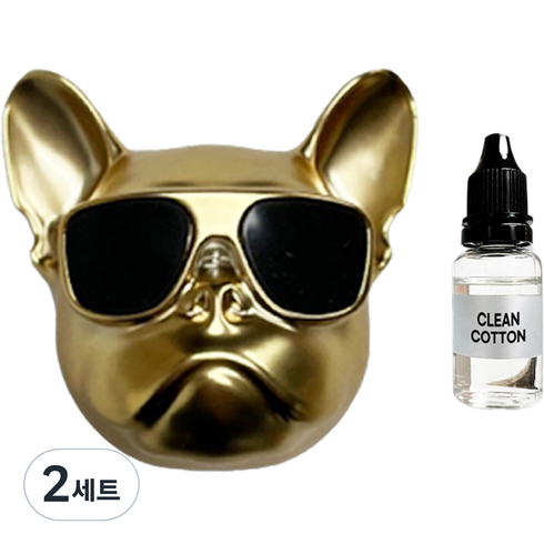 엠퓨처 차량용 불독 방향제 매트골드 + 오일 15ml + 클립 3cm + 오일솜 세트, 2세트, 클린코튼