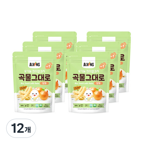 엘빈즈 유아용 유기농 곡물 그대로 현미 쌀과자 STEP1 25g, 양파맛, 12개