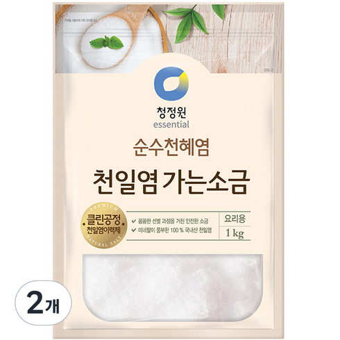 대상 청정원 천일염 가는 소금, 1kg, 2개