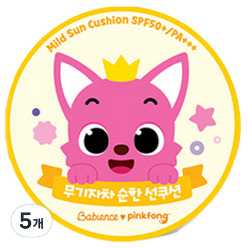 헬로키티선쿠션 - 베비언스 유아용 핑크퐁 무기자차 선쿠션 SPF50+ PA+++, 5개, 15g