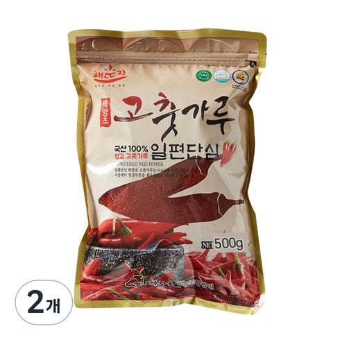 23년산 햇고추 일편단심 태양초 고춧가루, 500g, 2개