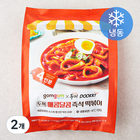 두끼 떡볶이 - 두끼 매콤달콤 즉석 떡볶이 4인분 (2인분x2개), 1120g, 2개