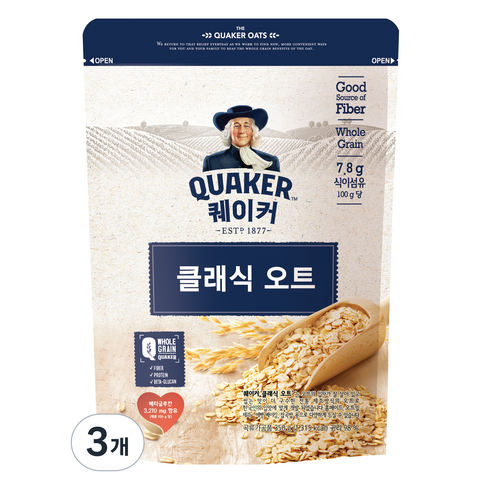 롯데제과 퀘이커 클래식 오트 시리얼, 350g, 3개