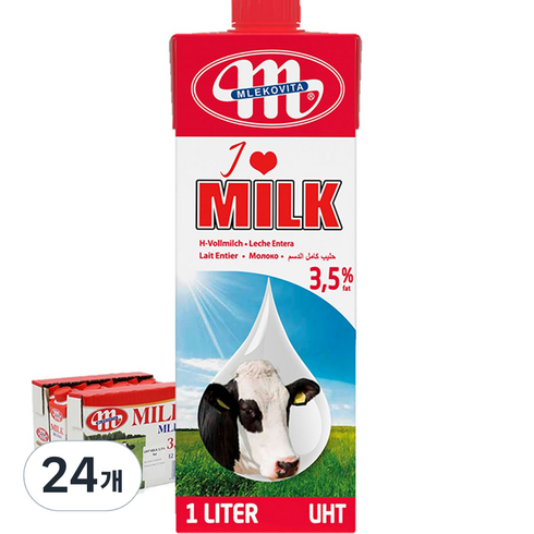 믈레코비타 - 코함 믈레코 자연방목 멸균 우유, 1000ml, 24개