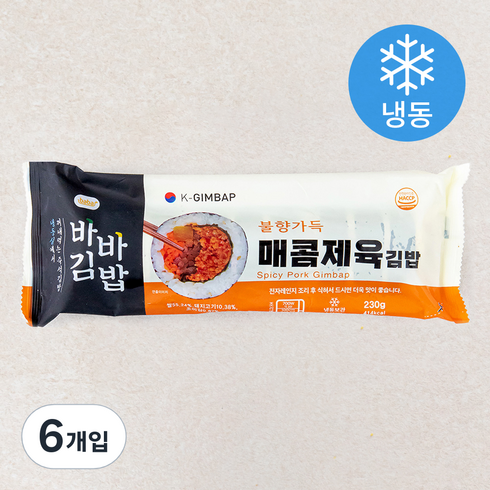 올곧 바바김밥 매콤제육김밥 (냉동), 6개입, 230g