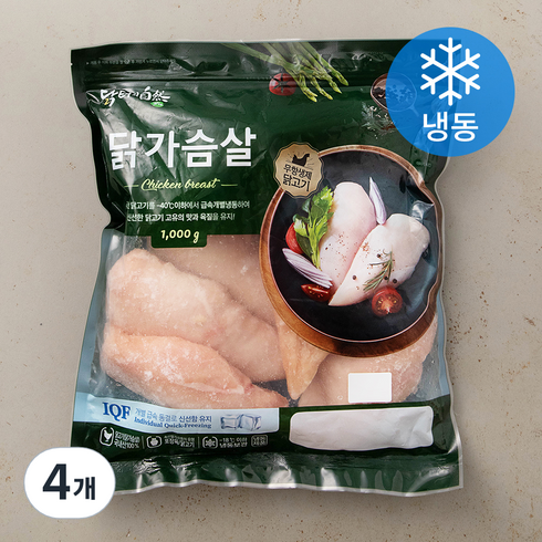닭터의자연 무항생제 인증 닭가슴살 (냉동), 1kg, 4개