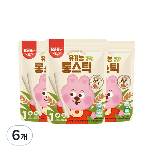 베베당 유기농 롱스틱 레드, 사과 + 당근 혼합맛, 30g, 6개