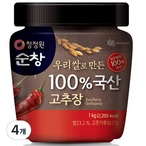 국산고추장 - 청정원순창 우리쌀 고추장, 1kg, 4개