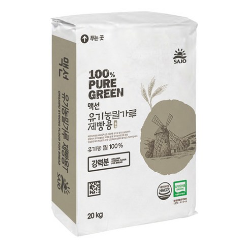 아바론밀가루 - 맥선 유기농 밀가루 제빵용, 20kg, 1개