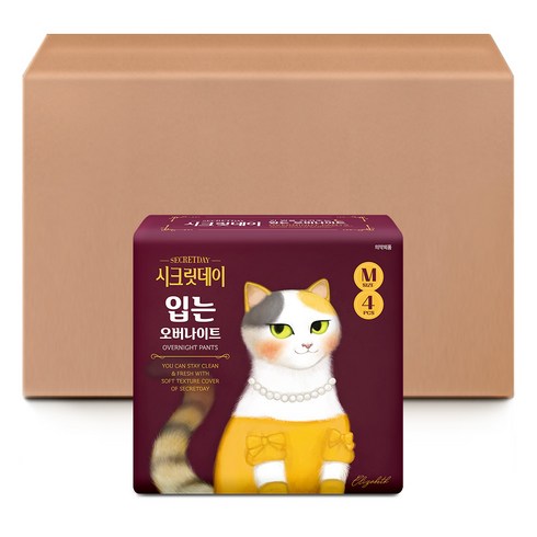 시크릿데이 입는 오버나이트 중형 생리대, 4개입, 24팩
