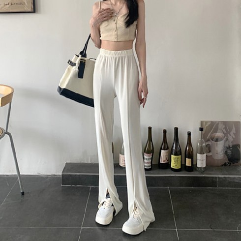 마켓에이 여성용 캐주얼 롱 트임 팬츠
