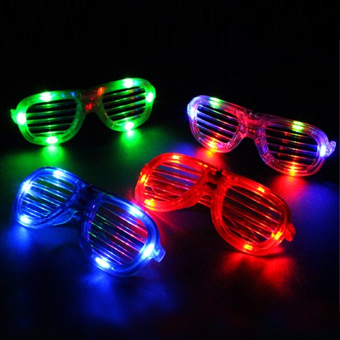 파티해 LED 셔터쉐이드 안경 4종 세트, 블루, 투명, 레드, 그린, 1세트