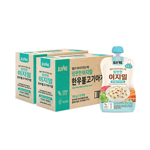 엘빈즈이지밀 - 엘빈즈 이지밀 맘편한 파우치 이유식 13개월이상 한우불고기아기밥 10p, 2개, 한우불고기맛