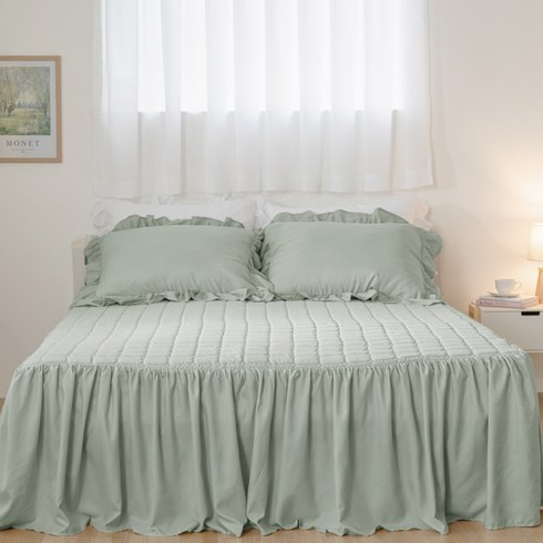 2023년 가성비 최고 침대커버 - 더자리 보니타 프릴 스커트 침대커버 패드 고정밴드형, 밀키카키