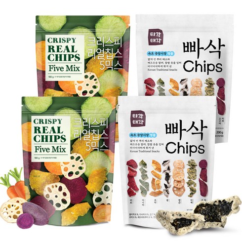 크리스피 리얼칩스 180g x 2p + 빠삭칩 200g x 2p 세트, 1세트