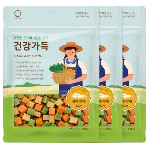굿데이 강아지 건강가득 간식, 황태 + 야채, 300g, 3개