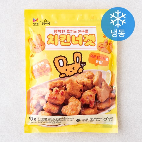 아기치킨너겟 - 목우촌 행복한 토끼와 친구들 치킨너겟 (냉동), 400g, 1개