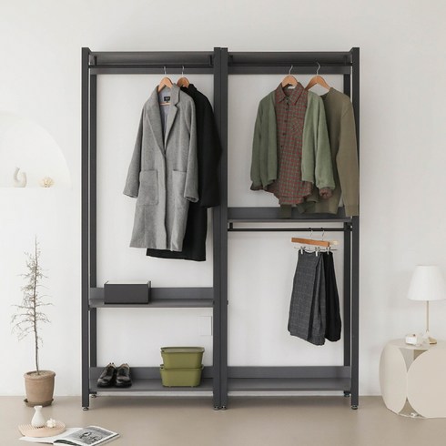 2023년 가성비 최고 시스템행거 - 퍼리든 큐브 드레스룸 시스템 행거 1600 1단 + 2단 방문설치, 블랙