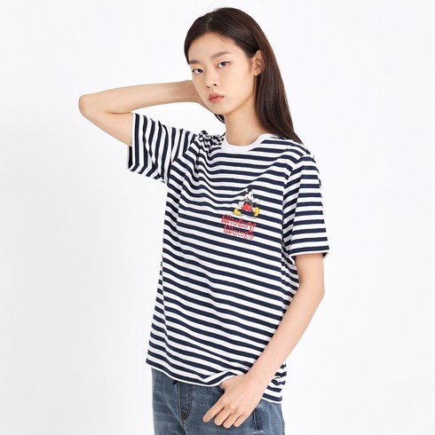 2023년 가성비 최고 스트라이프티셔츠 - 홀하우스 스몰 미키 스트라이프 반팔 티셔츠 HM2TSU133