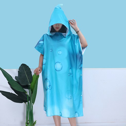 후드비치타올 - 성인용 입는 망토 비치타올 900 x 1100 x 400 mm, 24 파란 거품, 1개